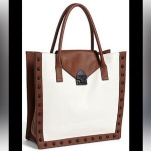 Loeffler Randall Brown and White Leather Work Tote